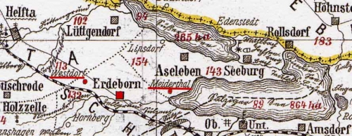 Karte mit Erdeborn und den Wüsten Dörfern Westdorf und Meiderthal